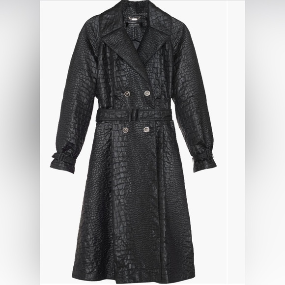 New Authentic Versace Croc Textured Lacquered A- Line Trench Coat - Picture 1 of 7